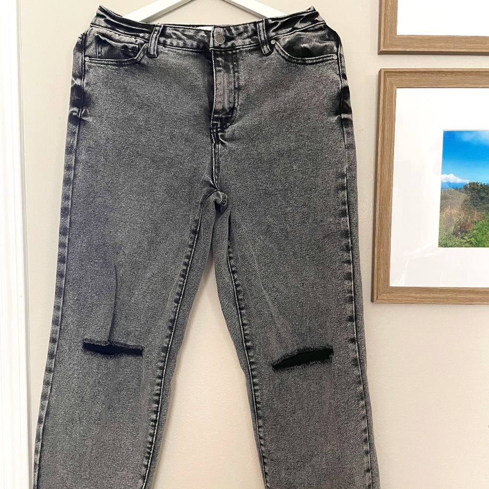 Faded black denim cropped jeans, size 27
